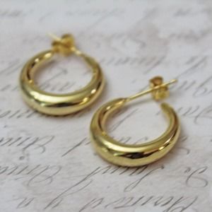 New Gold on 925 Silver Post Hoop Earrings 1 Inch In Diameter E36